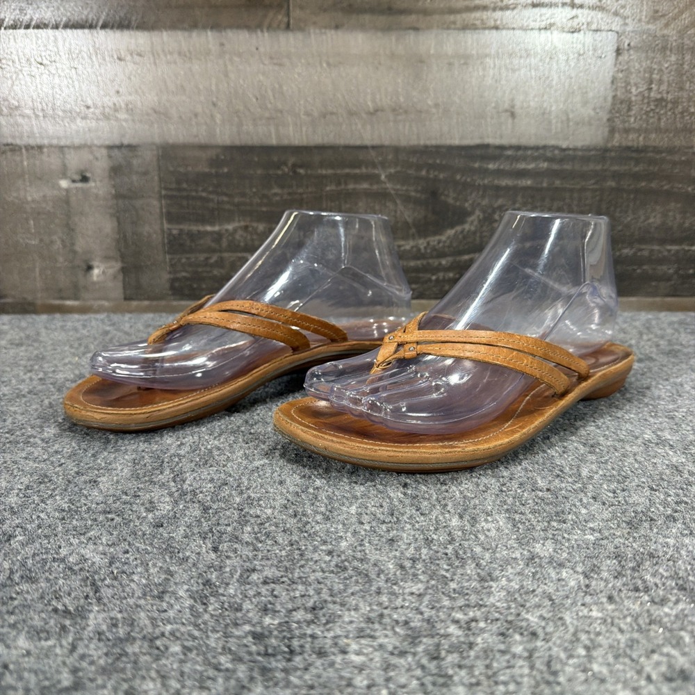 Olukai Sahara Brown Leather Double Strap Sandals Flip Flops Women's 7